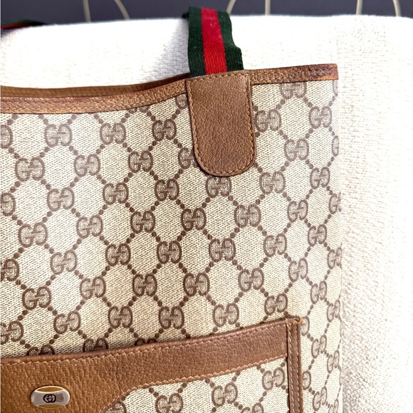 Gucci authentic brown monogram coated canvas tote bag ribbon handles - Picture 8 of 16